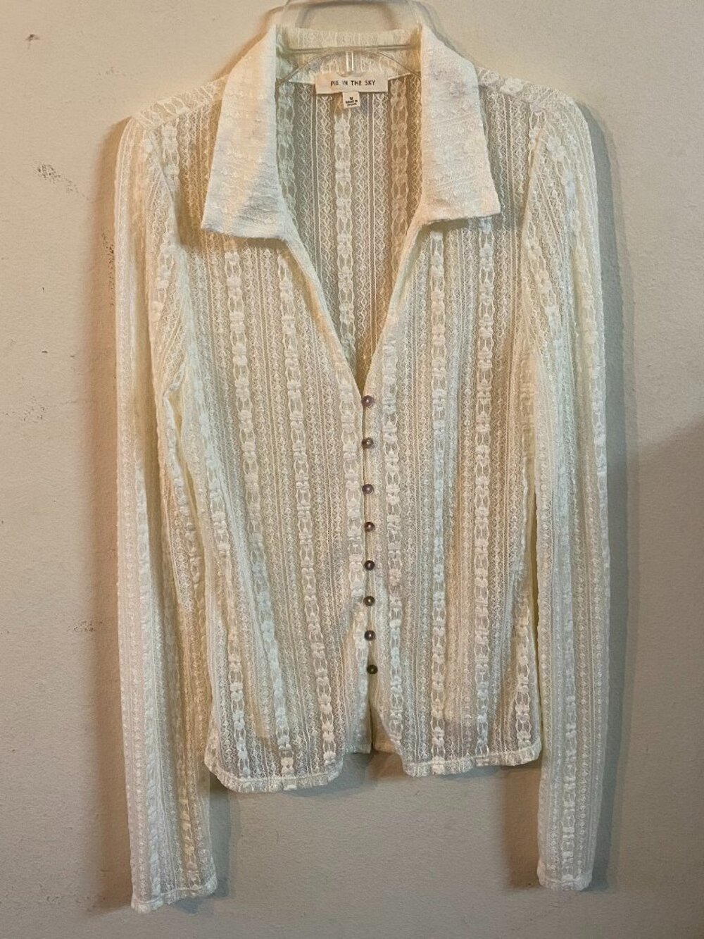 PIE IN THE SKY MEDIUM CREAM LONG-SLEEVE LACE KNIT TOP